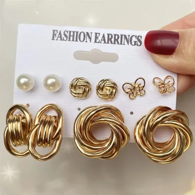 Bohemian Fashion Pearl Stud Dangle Earrings (5 pairs)